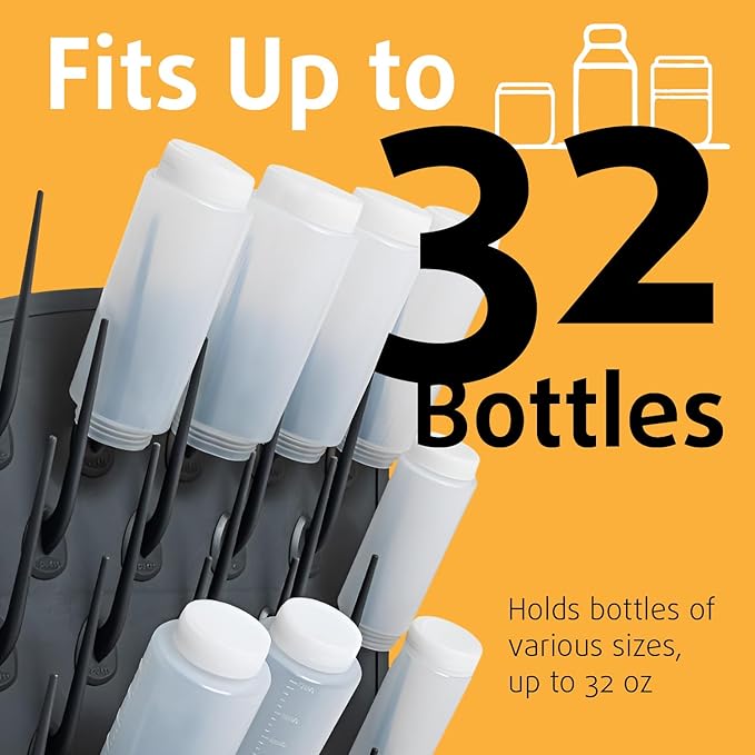 Bottle Drying Rack Kitchen Organizer, Wall Mounted Commercial Dryer for Squeeze Sauce Bottles Glassware, Lab Drying Racks, Test Tube Holder, Sink Drain Rack (32 Pegs)