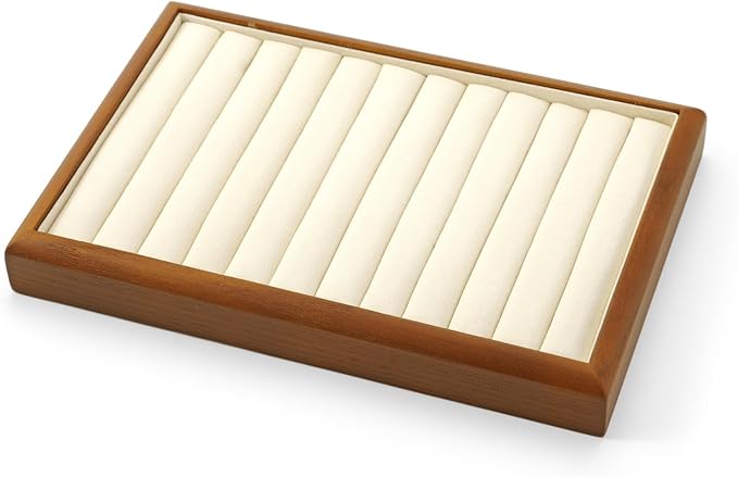 Oirlv Solid Wood 11 Slots Ring Tray Jewelry Organizer Tray Jewelry Drawer Organizer(Creamy-white)
