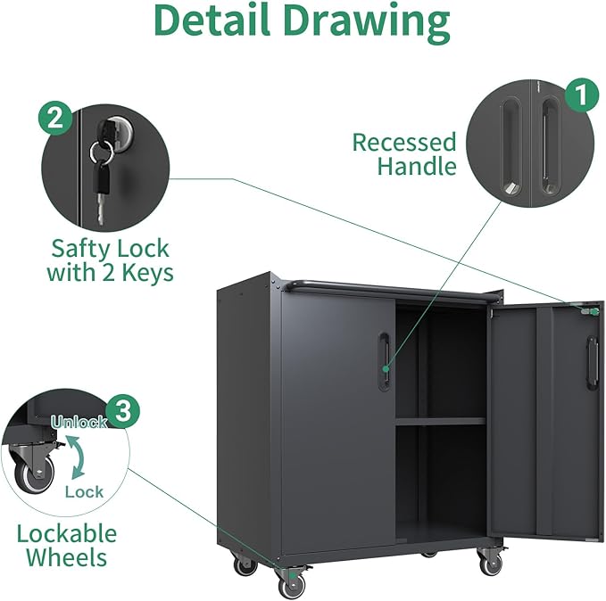 Metal Tool Cabinet,Garage Storage Cabinet System,Wall Cabinet & Locking Rolling Tool Cabinet with Doors and Adjustable Shelves,Steel Tool Cabinets for Home (4 Pcs-StyleC, Black)