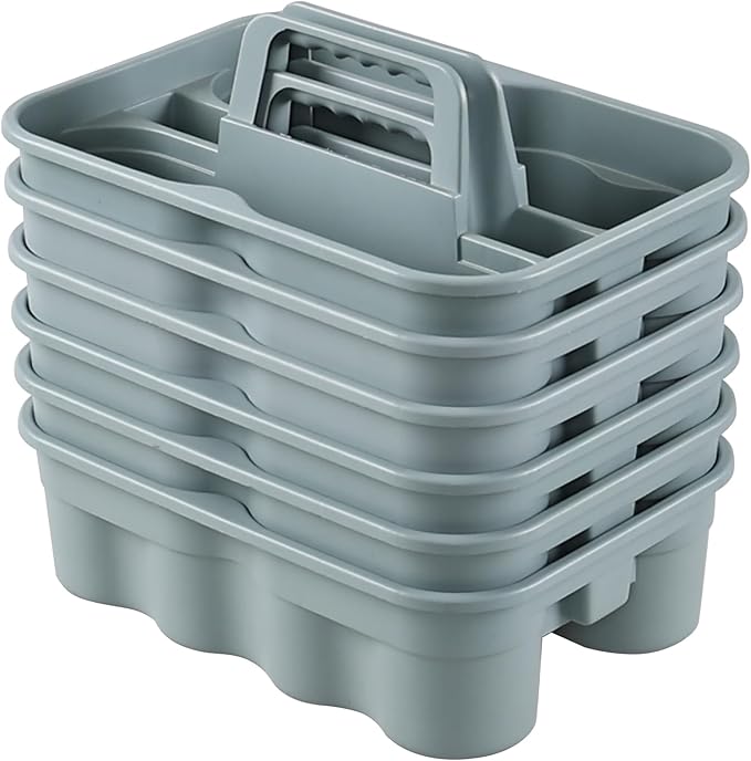 6-Pack Plastic Shower Caddy Tote, Portable Storage Caddy Basket Organizer with Handle, Commercial Caddy Tray Tool Organizer Bucket