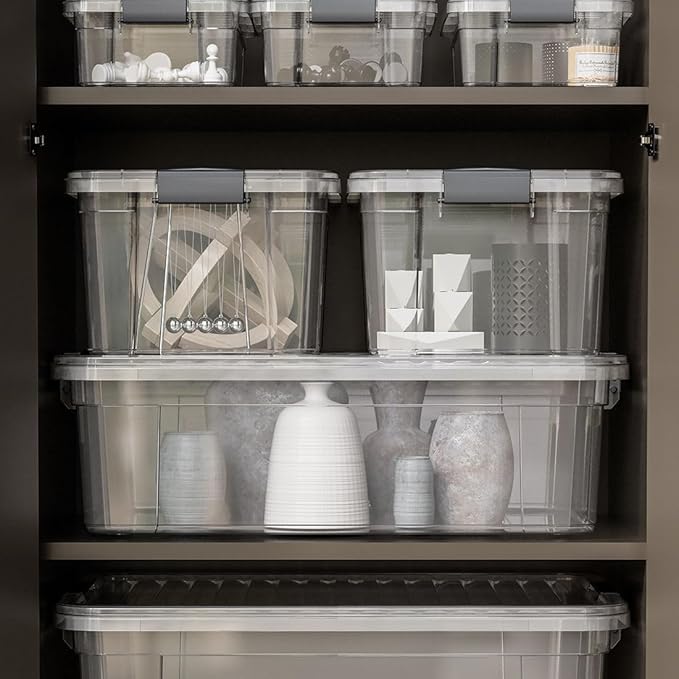 Superio Storage Bins with Lids- 6 Pack, 6.6 Qt Clear Boxes for Organizing, Stackable Plastic Containers- BPA Free, Non-Toxic, Odor Free, Organizer for Home, Office, Dorm