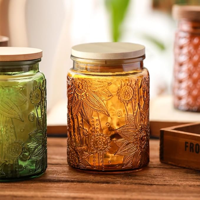 Green Glass Canister, Candy Jar with Lid, 23.7 FL OZ Vintage Colored Mason Jars for Kitchen Decorative Jar for Coffee Tea Candy Cookies, Cute Jars (Green, 1 Pack)