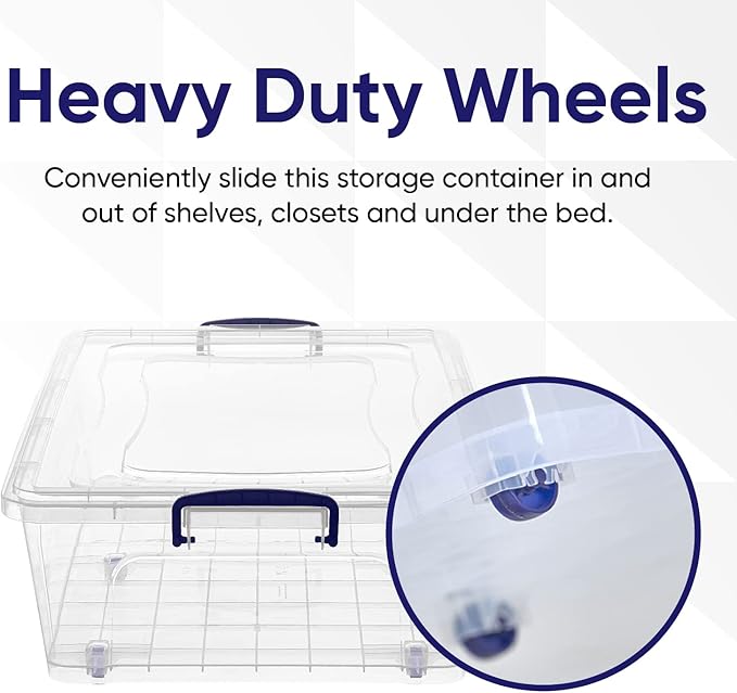 Superio Storage Bins with Lids- Clear Boxes for Organizing, Stackable Plastic Containers- BPA Free, Non-Toxic, Odor Free, Organizer for Home, Office, Dorm (6 Pack, 42 Qt (Under Bed-Wheeled))