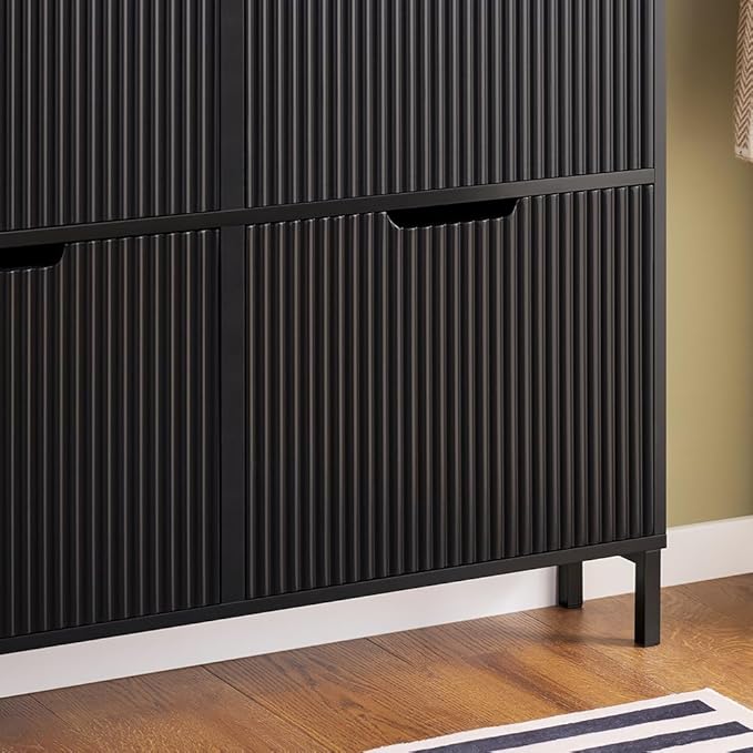 SoBuy Fluted Shoe Cabinet 4 Drawers, Narrow Shoe Storage Organizer for Entryway Black, Thin Free Standing Shoe Rack Porch Front Door, FSR177-L-SCH