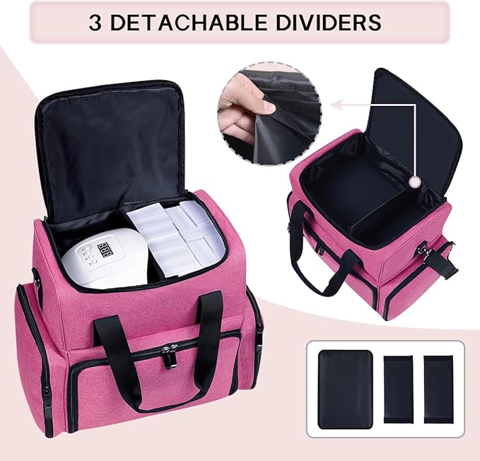 Large Cosmetic Bag with 4 Removable Case and 2 Removable Dividers Double Layer Travel Storage Organizer, Makeup Brushes Storage Section Rose Red