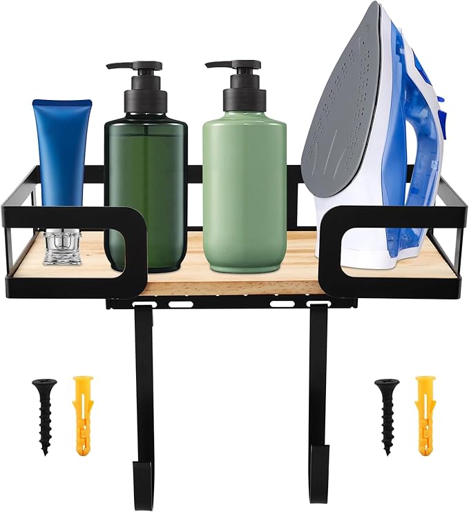 Ironing Board Holder Wall Mount, Metal Ironing Board Hanger with Shelf, T&V Shaped Space Saving Iron Holder for Laundry Room Accessories Organization