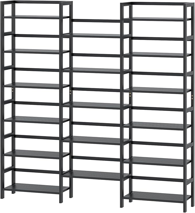 Homykic Bamboo Triple Wide Bookshelves and Bookcases, 6-Tier Shallow Open Bookcase with 17 Display Shelves, 6ft Super Large Freestanding Book Shelf for Home Office, Bedroom, Living Room, Dark Black