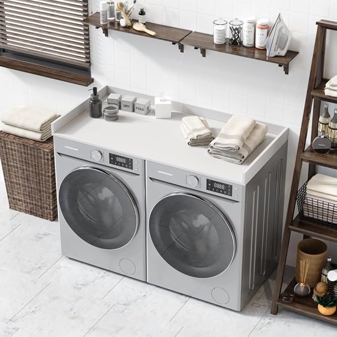 OfficeSimpli Large Washer Dryer Countertop 30 x 58 - Made in USA - Heavy-Duty Laundry Countertop Over Washer and Dryer, Laundry Room Countertop Organization Solution with Non-Slip Pads, Glacier White