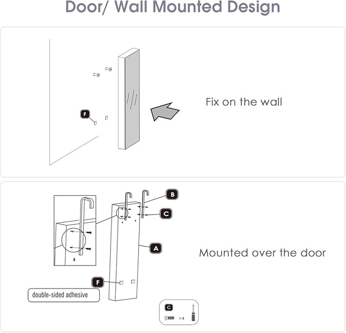 Giantex Wall Door Mounted Jewelry Armoire Cabinet with 47.5" Full Length Mirror, 2 LEDs Lockable Jewelry Organizers and Storage with 2 Drawers, Over the Door Jewelry Organizer Cabinet (White)