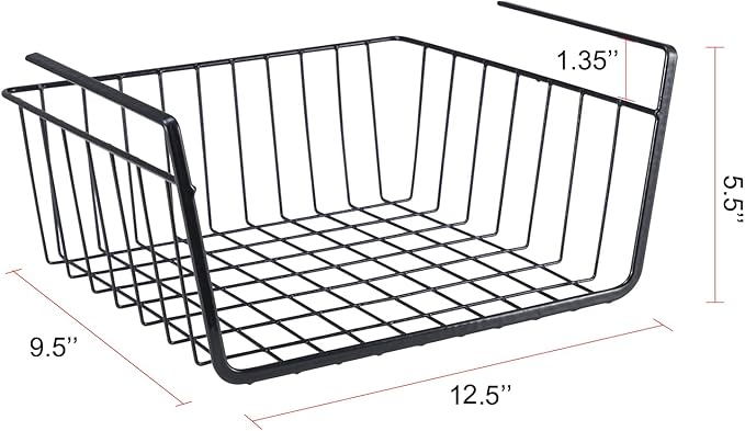 Undershelf Wire Storage Basket, Household Metal Hanging Bin Slides for Space Saving for Kitchen Pantry Bookshelf (Small, 2 PCS)