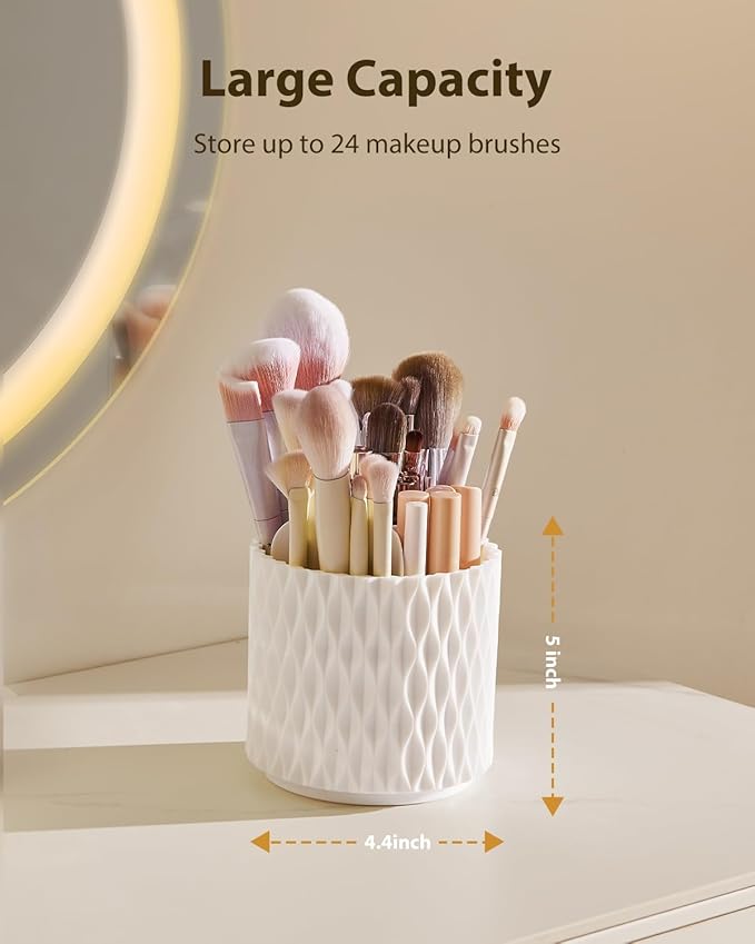 [Upgrade] Rotating Makeup Brush Holder, [Large Capacity] 5 Slot Cosmetics Make up Brush Organizer Storage for Dresser, Countertop, Vanity & Bathroom