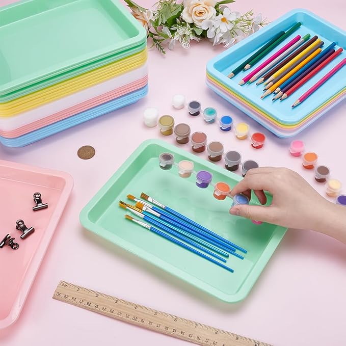 30Pcs Plastic Art Trays, 9.6 x 7.3 Inches Activity Craft Sand Trays Flat Storage Organizer Bins Stackable Bins for DIY Projects Painting Beads Organizing Supply, 5 Color