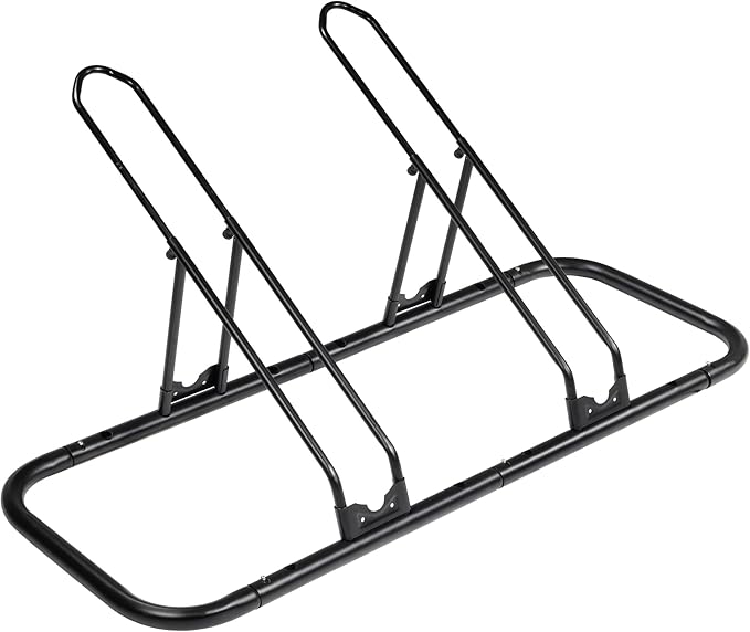CyclingDeal Bicycle Floor Parking Rack Stand - for Mountain MTB Road Bike - Indoor Home Garage Storage - Adjustable 2 Bikes