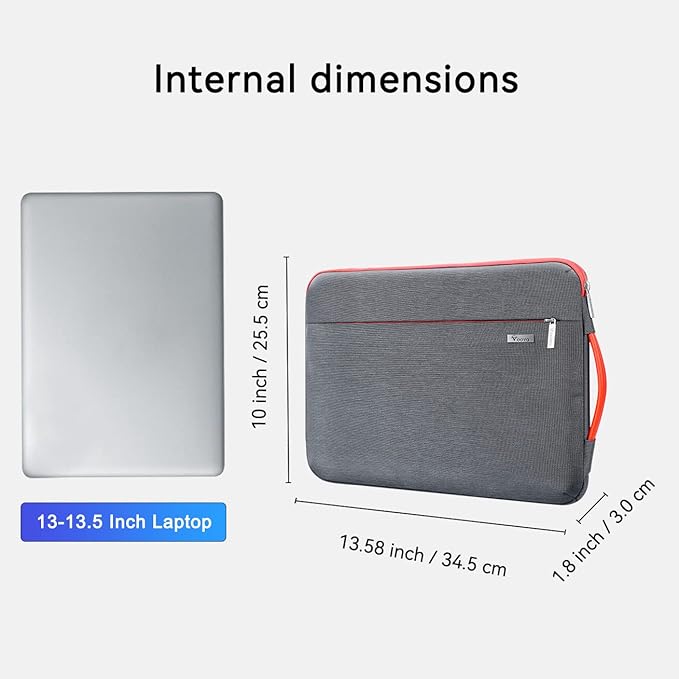 Voova Laptop Sleeve Case 13 13.6 Inch with Handle, 360°Protective Waterproof Slim Computer Bag Cover Compatible with MacBook Air 13 M1/M2/M3/M4 2020-2024, MacBook Pro 13, IPad Air/Pro 13, Grey