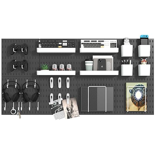 Pegboard Combination Kit, 8 Peg Boards and 30 Accessories Modular Hanging Black Pegboard for Wall, Office Organizer, Keys Holder, Nursery Storage, 44"x22"