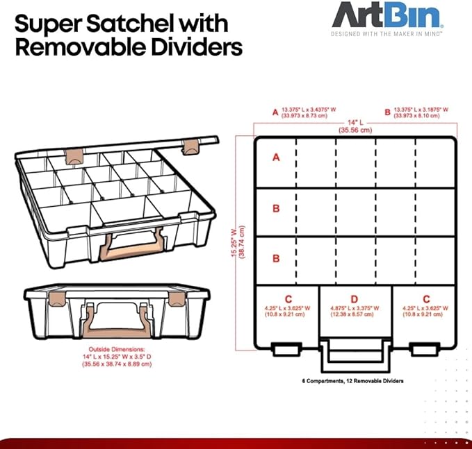 ArtBin 9007AB Super Satchel with Removable Dividers, Portable Art & Craft Organizer with Handle, [1] Plastic Storage Case, Clear