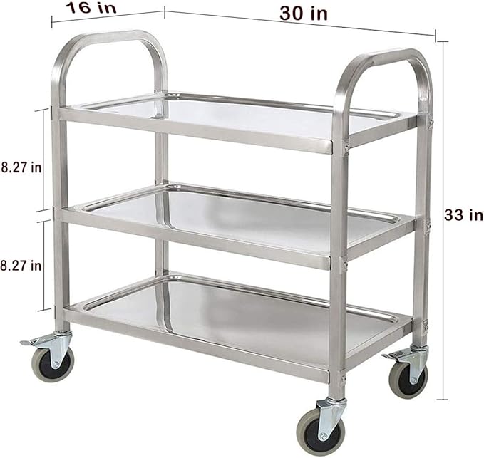 tonchean Stainless Steel Utility Cart 400 lbs Capacity 3 Tier Restaurant Carts with Lockable Wheels Serving Rolling Carts for Restaurant Catering Home Commercial Grade & Easy Assembly 30x16x33 inch