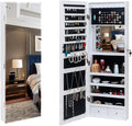 8 LEDs Mirror Jewelry Armoire, Wall Mounted Jewelry Cabinet with Mult Back Shelves & Interior Mirror & Lockable & Drawers, Jewelry Organizer with Storage for Women Gift, White