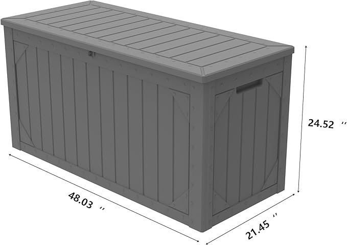 100 Gallon Resin Deck Box, Waterproof Outdoor Storage Box for Patio Furniture, Garden Tools, and Pool Accessories, Lockable UV-Resistant Storage Bin Bench Cabinet for Outside, Grey