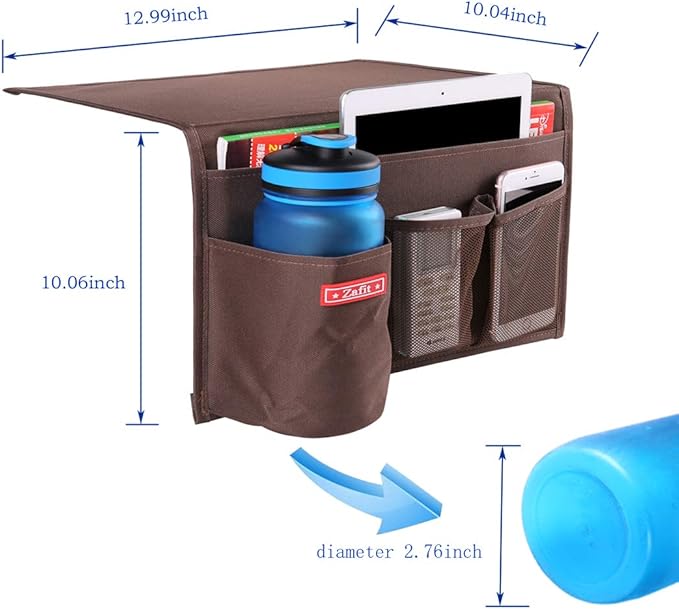 Bedside Storage Organizer - Table Cabinet Organizer Caddy for Remotes, Phone, Glasses (4 Pockets - Coffee)