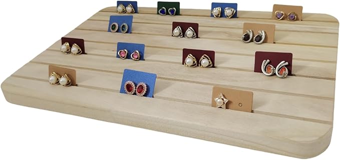 Natural Wood Business Card Holder Wooden Earring Display Stands Jewelry Retail Display for Selling Earring Showing Ring organizer (7 Slots Earring Board)