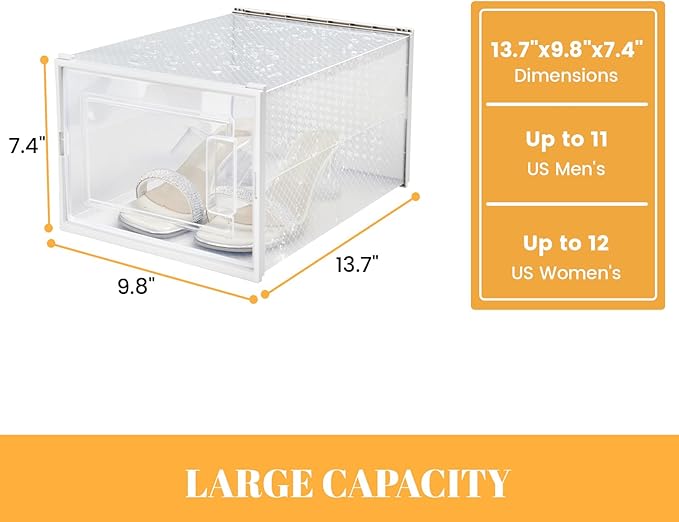 Shoe Boxes, Stack Without Toppling Modular storage boxes combine freely for use in closets, under beds, hallways, and entryways. Space-saving. (Transparent, 12 Pack)