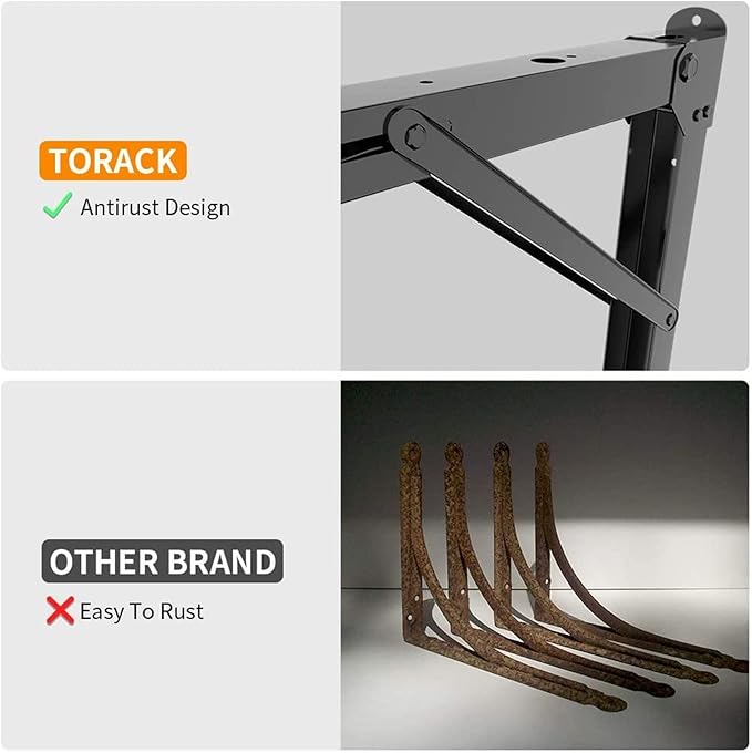 TORACK 24" Folding Shelf Brackets Heavy Duty Shelf Bracket Wall Mounted Triangle Hinges for Shelves Collapsible Table Brackets Workbench Supports for Garage(1 Pair)