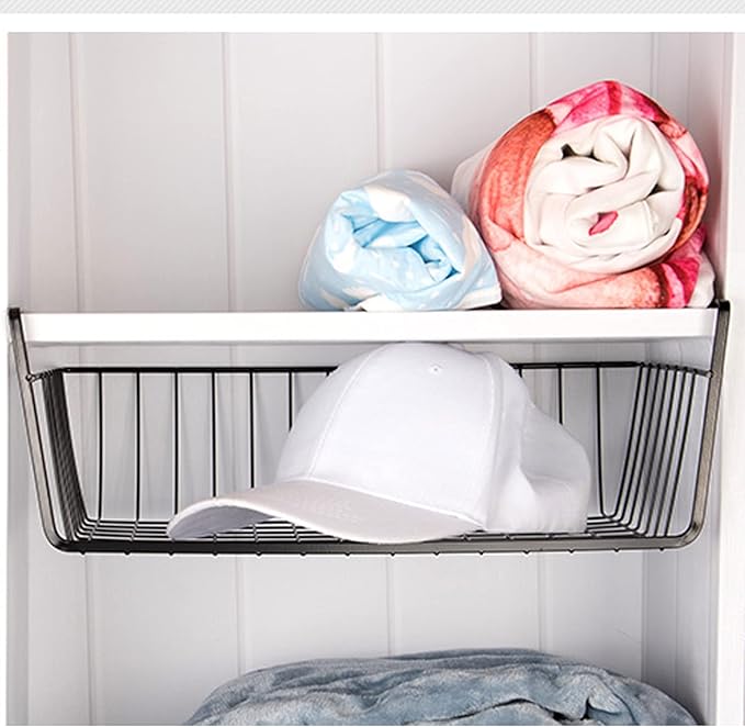 Undershelf Wire Storage Basket, Household Metal Hanging Bin Slides for Space Saving for Kitchen Pantry Bookshelf (Small, 2 PCS)