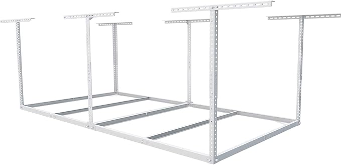 FLEXIMOUNTS 4x8 Overhead Garage Storage Rack without Decking, Garage Storage Organization System, Heavy Duty Metal Ceiling Storage Racks, 600lbs Weight Capacity, White, Lite Series
