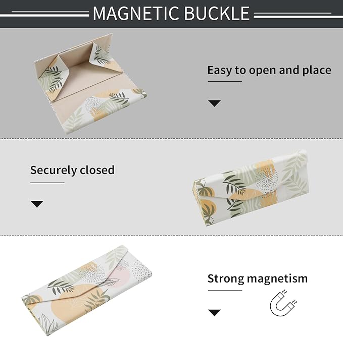 Foldable Glasses Case, Magnetic PU Leahter Sunglasses Case, Cute Hard Shell Folding Eyeglass Cases for Women Kids