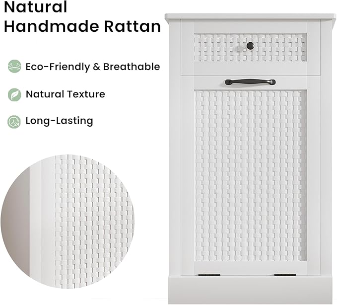 Tilt Out Laundry Hamper Cabinet,10 Gallon Laundry Cabinet with Drawers ＆ Hidden Baskets, Farmhouse Laundry Storage Basket for Laundry Room, Bathroom, Kitchen, White