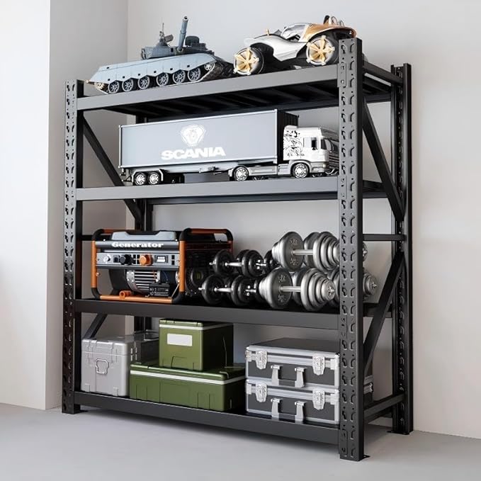 60" W Garage Shelving,4-Tier Heavy Duty Storage Shelves Unit with Adjustable Metal Shelf for Warehouse,Basement,Workshop,5000LBS,60" W x 24" D x 79" H,Black