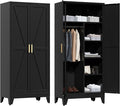 71" Tall Metal Wardrobe Closet with Adjustable Shelves and Hanging Rod, 2 Doors Office Storage Locker Cabinet for Home, Office, Bedroom, Laundry Room, Black