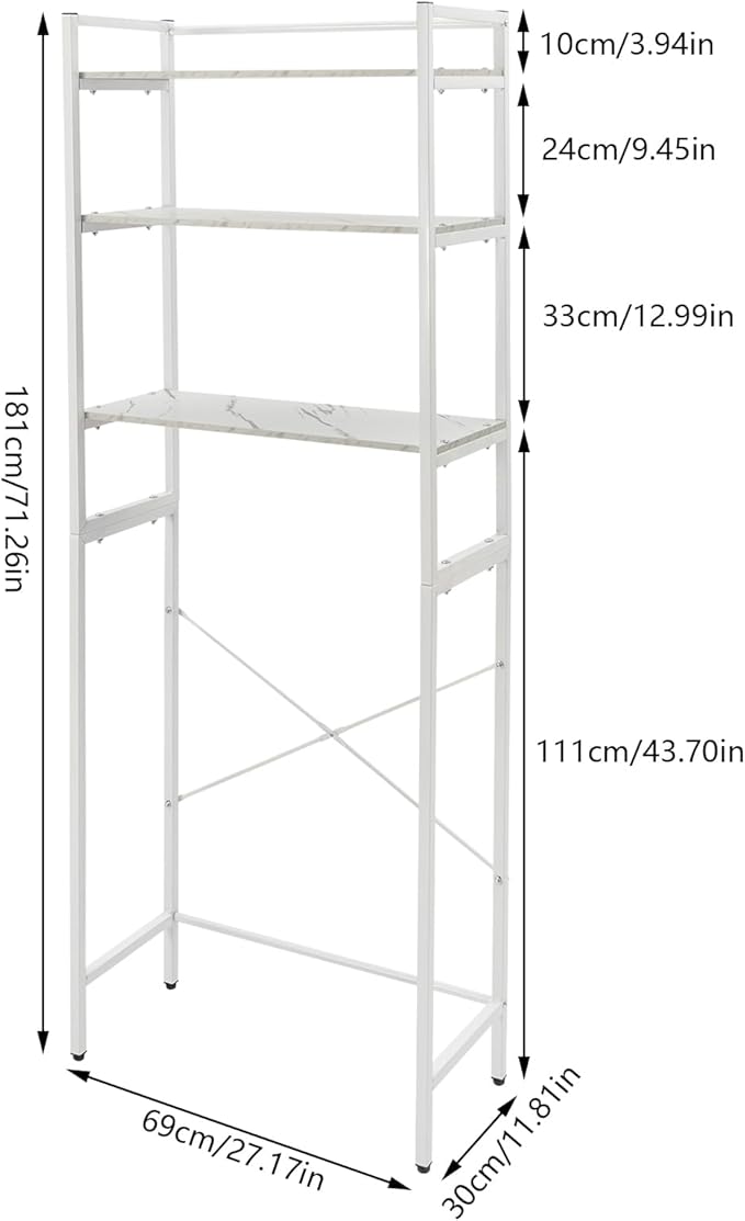 Gdrasuya10 3-Tiers Over The Washer and Dryer Storage Shelf for Laundry Room, Standing Washer Storage Utility Rack Shlef Laundry Storage Shelf Organizer Space Save (All White)