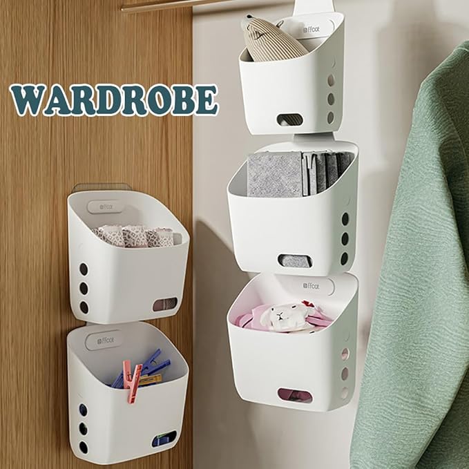 2 Pcs Plastic Hanging Basket Kitchen Storage organizer, Basket with Detachable hook, hanging baskets for organizing,Hang it behind a door or on a railing, Over the Cabinet Door