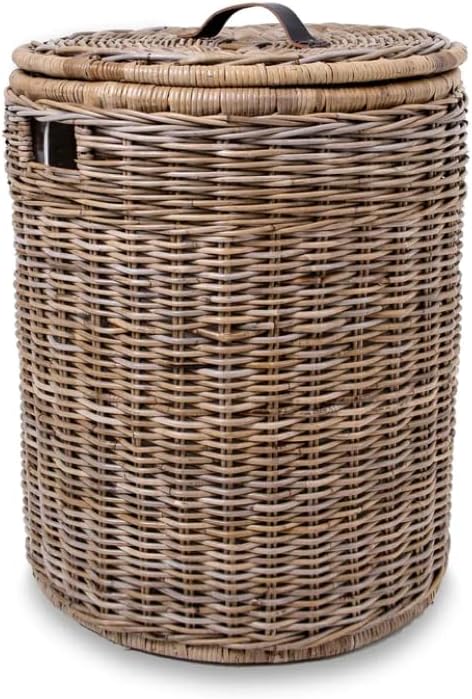 The Basket Lady Round Wicker Hamper | Wicker Laundry Hamper Nested Set of 2 Serene Grey…