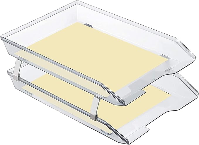 Acrimet Facility 2 Tier Letter Tray, Front Load, Letter Size/A4, Desktop File Organizer, Plastic (Clear Crystal Color)