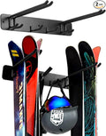 Wall Mount Ski Storage Rack,Garage Snowboard Storage Organizer 4 Pairs Metal Hooks Indoor Outdoor System Organization (Black 1pack)