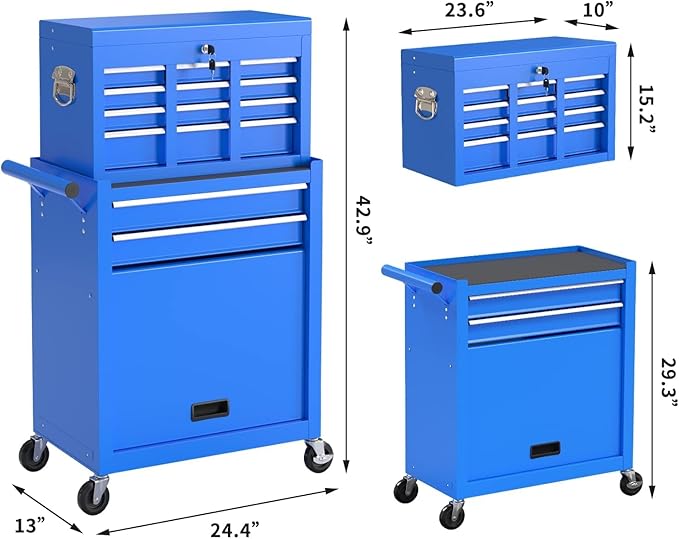 8-Drawer High Capacity Rolling Tool Box with Wheels,Rolling Tool Chest with Drawer,Tool Box on 4 Wheels with Lock, Tool Storage Cabinet Removable Portable Box for Garage Warehouse