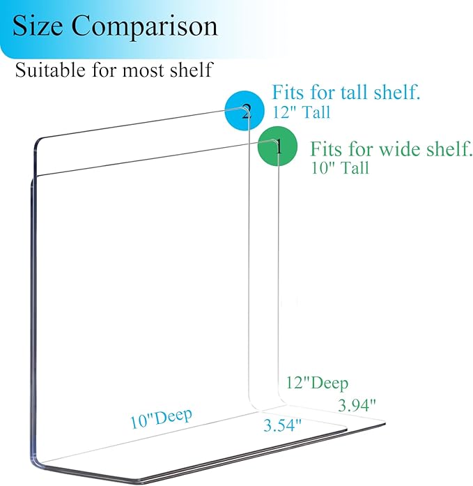 Shelf Dividers for Closet Organization: 10" Tall x 12" Deep Acrylic Closet Shelf Dividers for Clothes Sweater Purse - Free Standing Clear Separators for Shelves