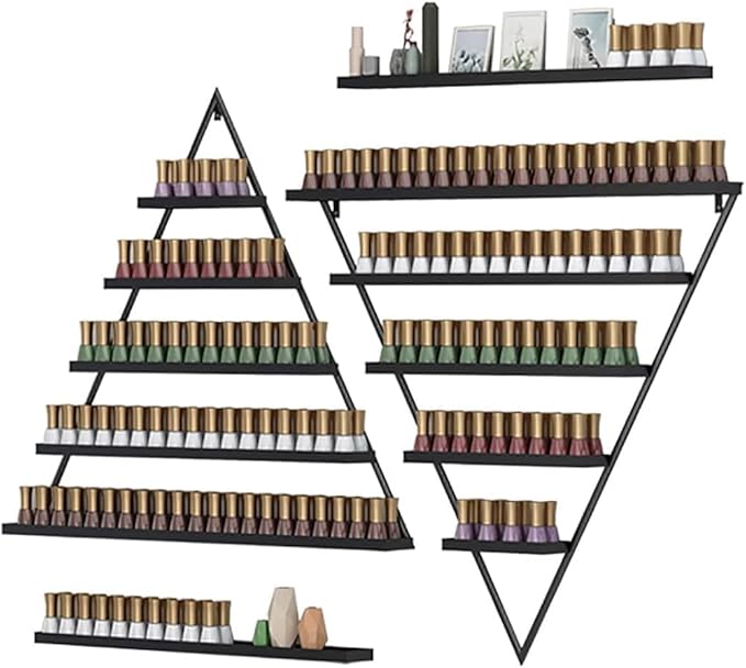 Wall Mounted Shelf Nail Polish Bottle Display Rack, Triangular Essential Oil Perfume Storage Rack, Multifunctional Hanging Salon/Beauty/Nail Shop Organizer Perfume Holder(Size:4,Color:Black)