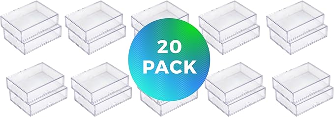 20 Pack Clear Acrylic Card Storage Boxes with Lids – 3 1/2" L x 2 1/2" W x 1" H Baseball Card Storage Box, Sports Card Boxes, Magic Card Storage Box and Playing Card Case – Made in USA