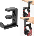 EURPMASK Rotating Headphone Stand - PC Gaming Headset Holder, Adjustable Clamp-on Under Desk Hanger With 360 Degree Swivel & Cable Clip Organizer - Black