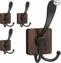 VIS'V Wooden 3 Prong Coat Hooks, Wall Mount, Heavy Duty, Brown, 4 Pcs