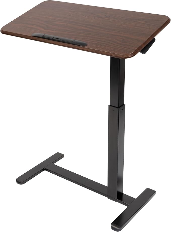 Mount-It! Rolling Bedside Table, Overbed Tray Table on Wheels for Hospital or Home Meals in Bed, Adjustable Height Tilting Swivel Standing Laptop Desk 31"x15" with Wheels, Walnut Color 27" to 41" High