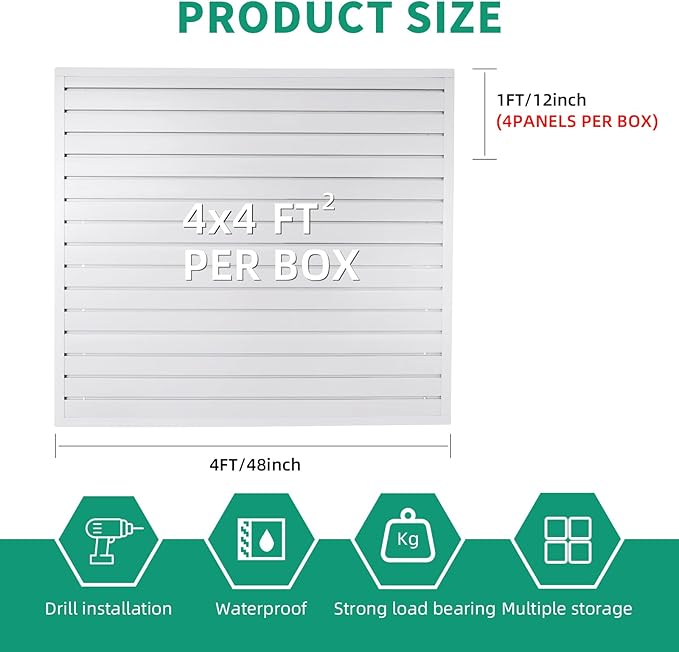 Slatwall Panel 4x4 ft Garage Mounted Storage, White Slat Wall Paneling Garage Organizers Storage, Peg Board Tool Organization PVC Wall Panels, Garage Slat Wall Storage Systems Pegboard Wall Organizer