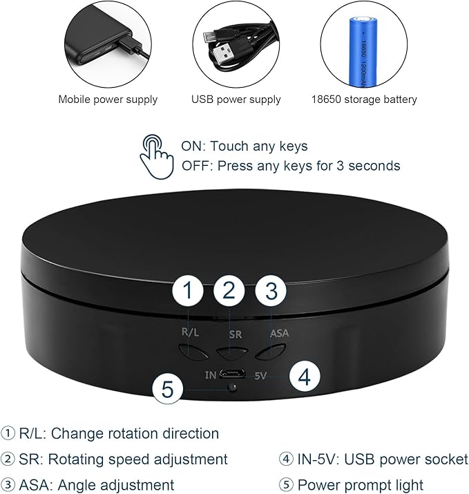 Motorized Rotating Display Stand for Jewelry, Automatic Mute Rotating Stand, Electric Turntable with USB for Display, Remote Control
