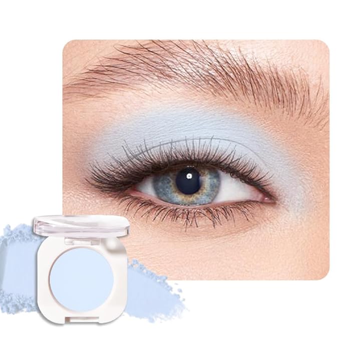 Light Blue White Single Eyeshadow Makeup, Neutral Powde Eye Shadow for Women, Light White Matte Singles Eyeshadow Palette Pigmented Waterproof,sombras para ojos, Girls Christmas Eyeshadows Gift