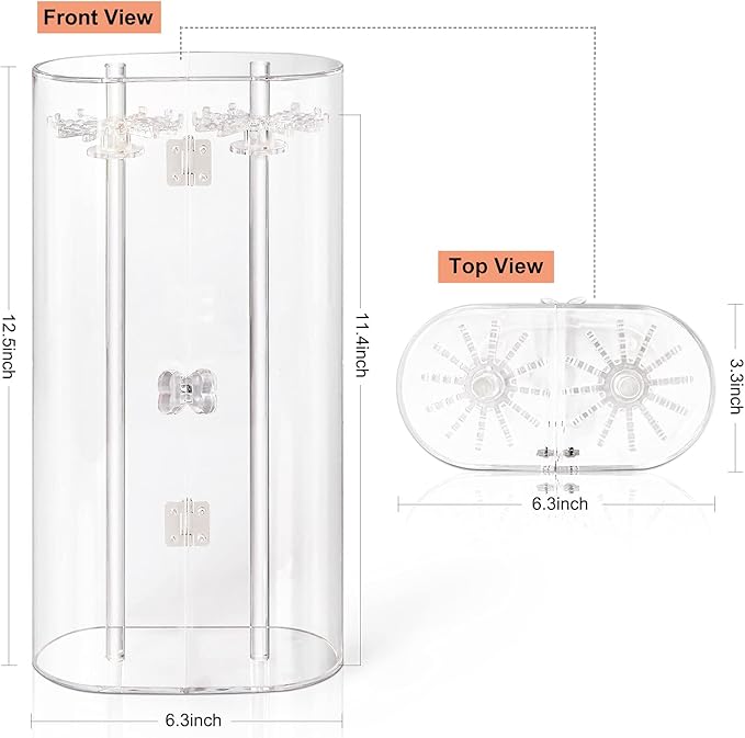 Acrylic Necklace Holder, Clear Necklace Organizer with 24 Hooks, Dustproof Rotation Jewelry Storage Holder Stand, Long Necklaces Pendant Bracelets Display Case for Dresser Bathroom Vanity Countertop