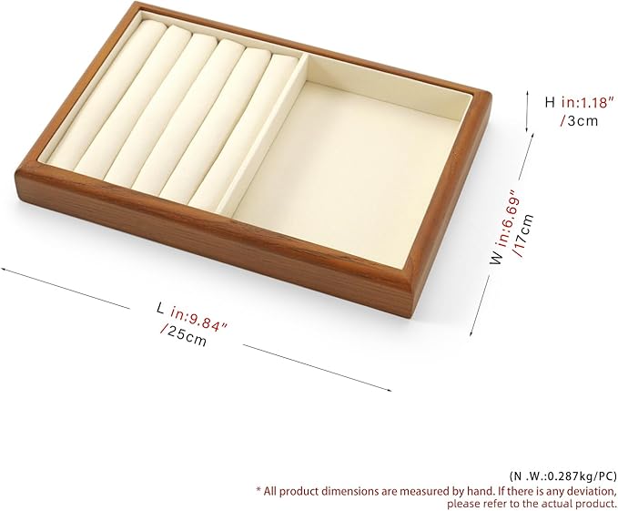 Oirlv Solid Wood Multifunctional Ring Earrings Studs Bangle Jewelry Organizer Tray Jewelry Drawer Organizer(Creamy-white)